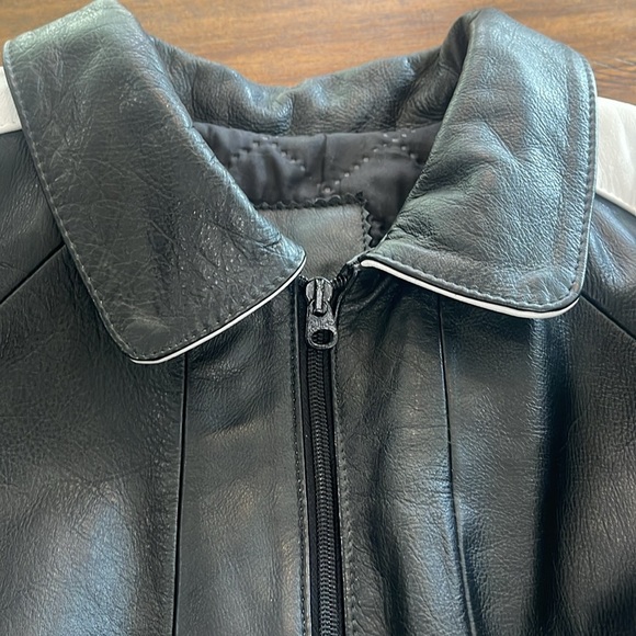 Vintage USA American Flag Black Leather Bomber Jacket Biker Motorcycle size M - Picture 16 of 17